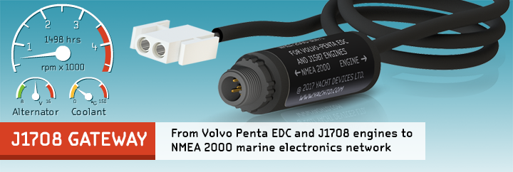 J1708 Engine Gateway YDES-04 - Compatible with NMEA 2000 (DeviceNet) Micro Male - 2 Dogs Marine